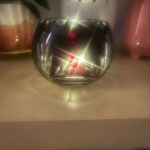 Vintage Bohemian Cut to Clear Crystal Rose Bowl Amethyst Red Floral Glass Vase